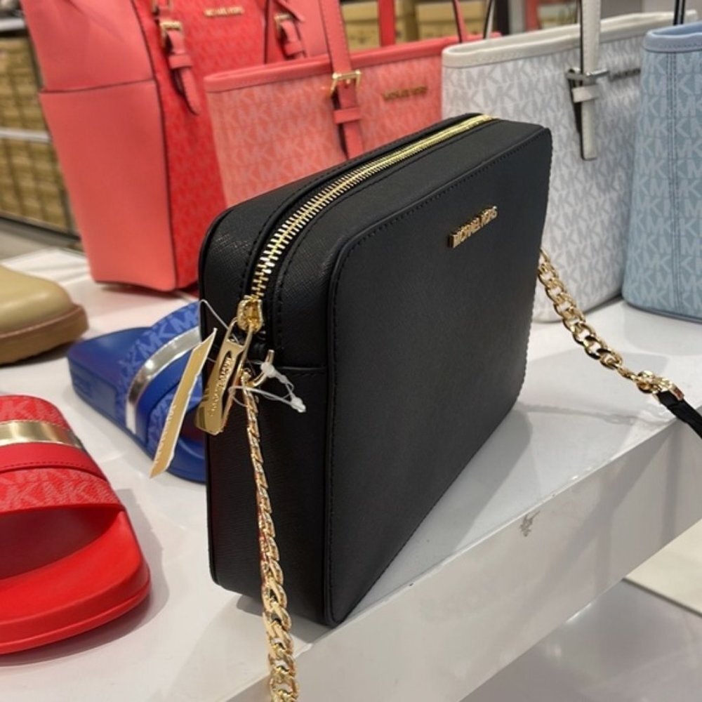 Michael Kors Jet Set Item Large East West Zip Crossbody Leather Black - Picture 8 of 16